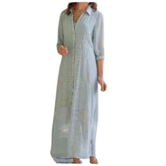 Soft Surroundings Ibiza Georgette Embroidered Maxi Shift Dress Gray Size Small - Picture 8 of 13